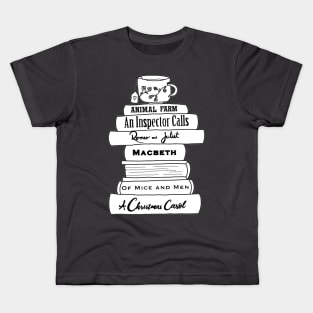 English Literature book stack, black and white Kids T-Shirt